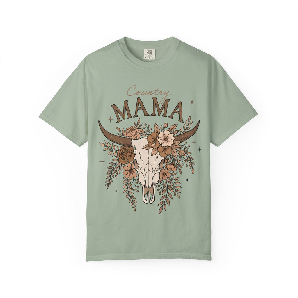 Country Mama T-Shirt — Floral Cow Skull Rustic Farmhouse Tee