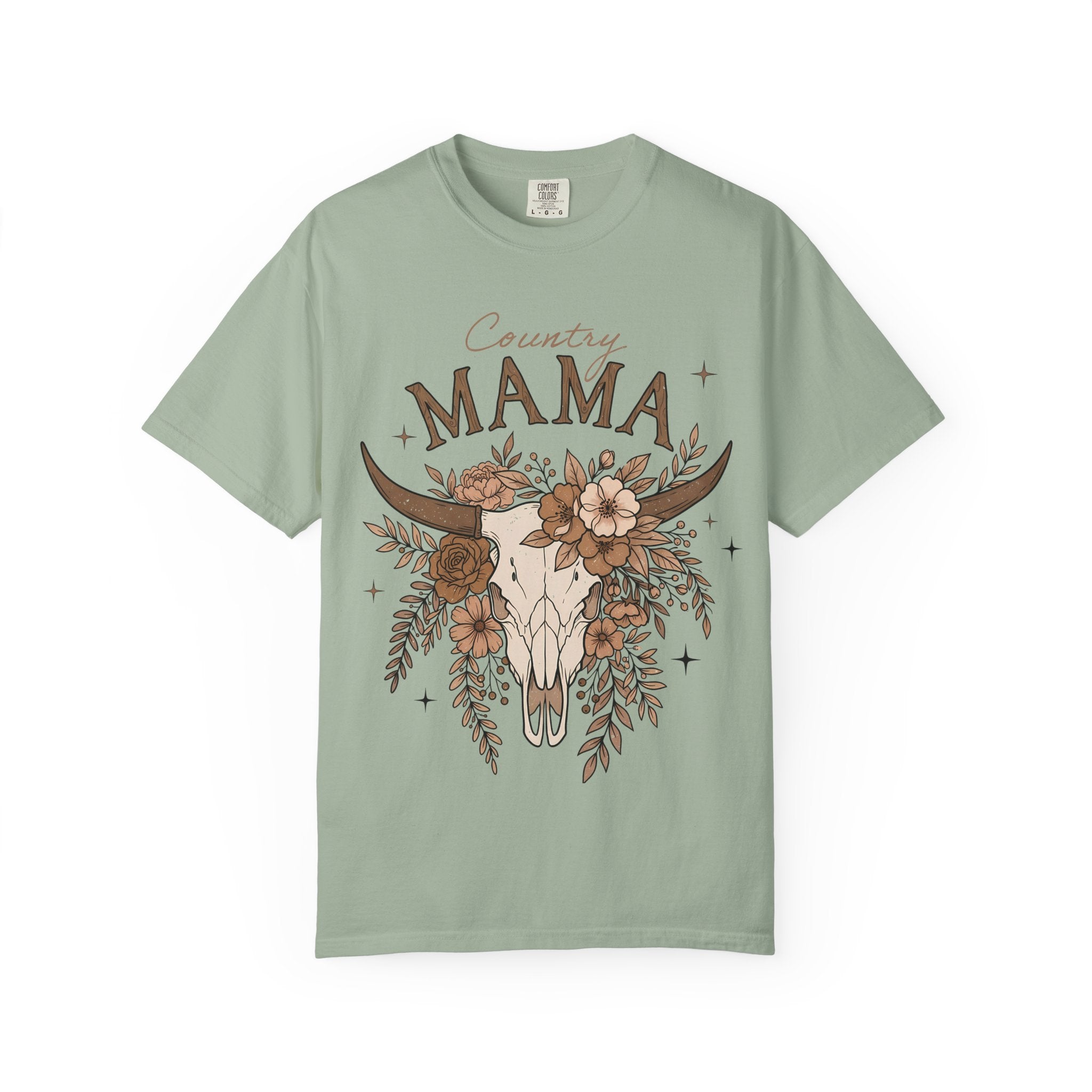Country Mama T-Shirt — Floral Cow Skull Rustic Farmhouse Tee