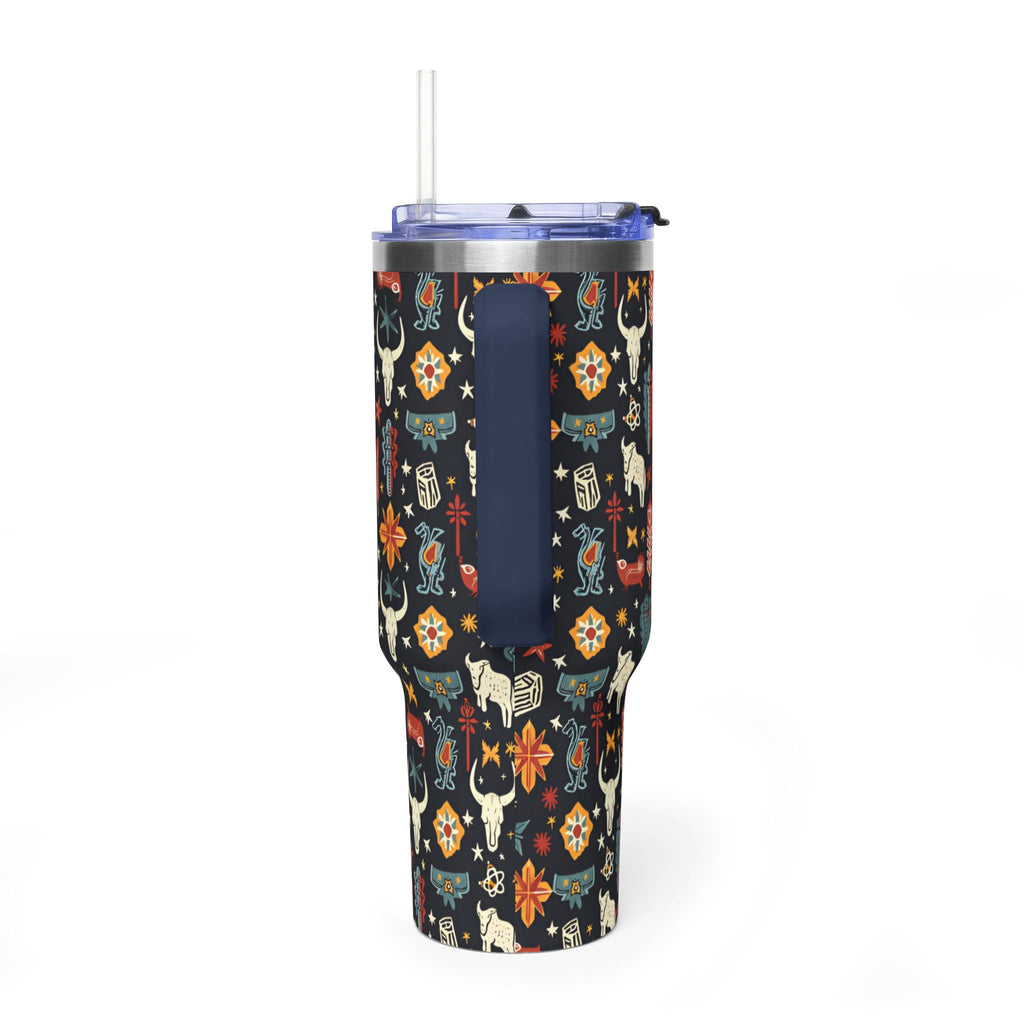 40oz Western Pattern Vacuum Tumbler — Southwestern Cow Skull & Floral Insulated Cup