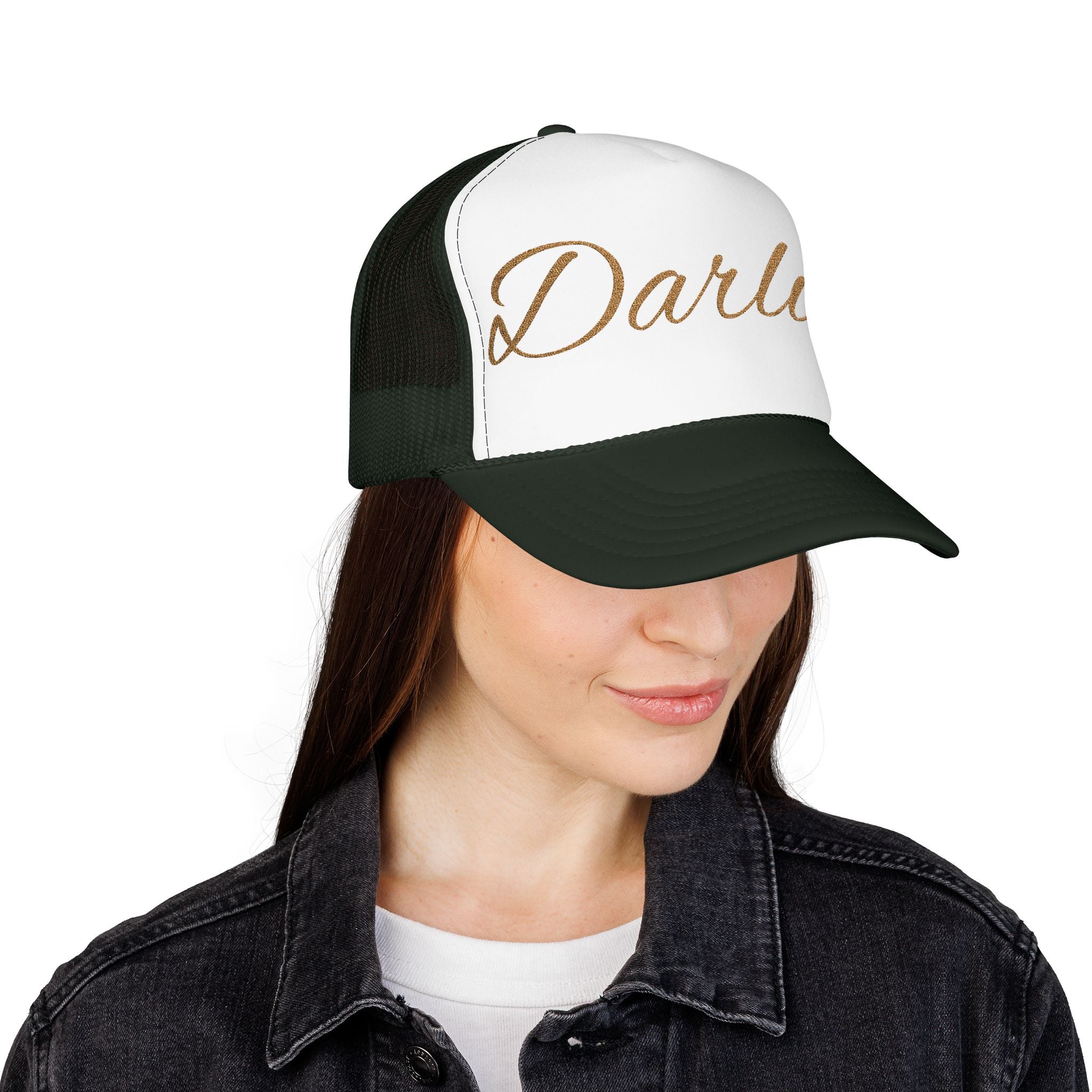 Darlin' Glitter Script Trucker Hat — Women's Casual Mesh Cap