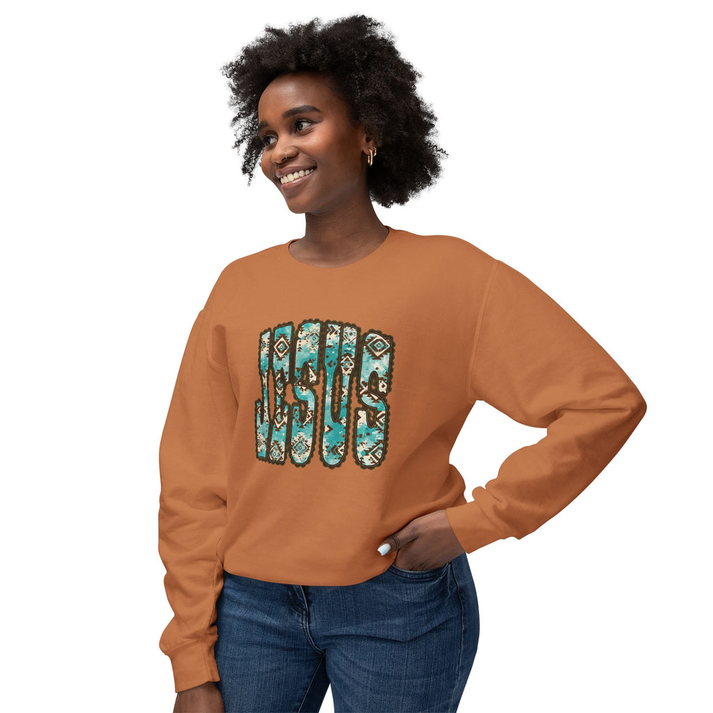 Jesus Floral Crewneck Sweatshirt — Turquoise Boho Faith Pullover