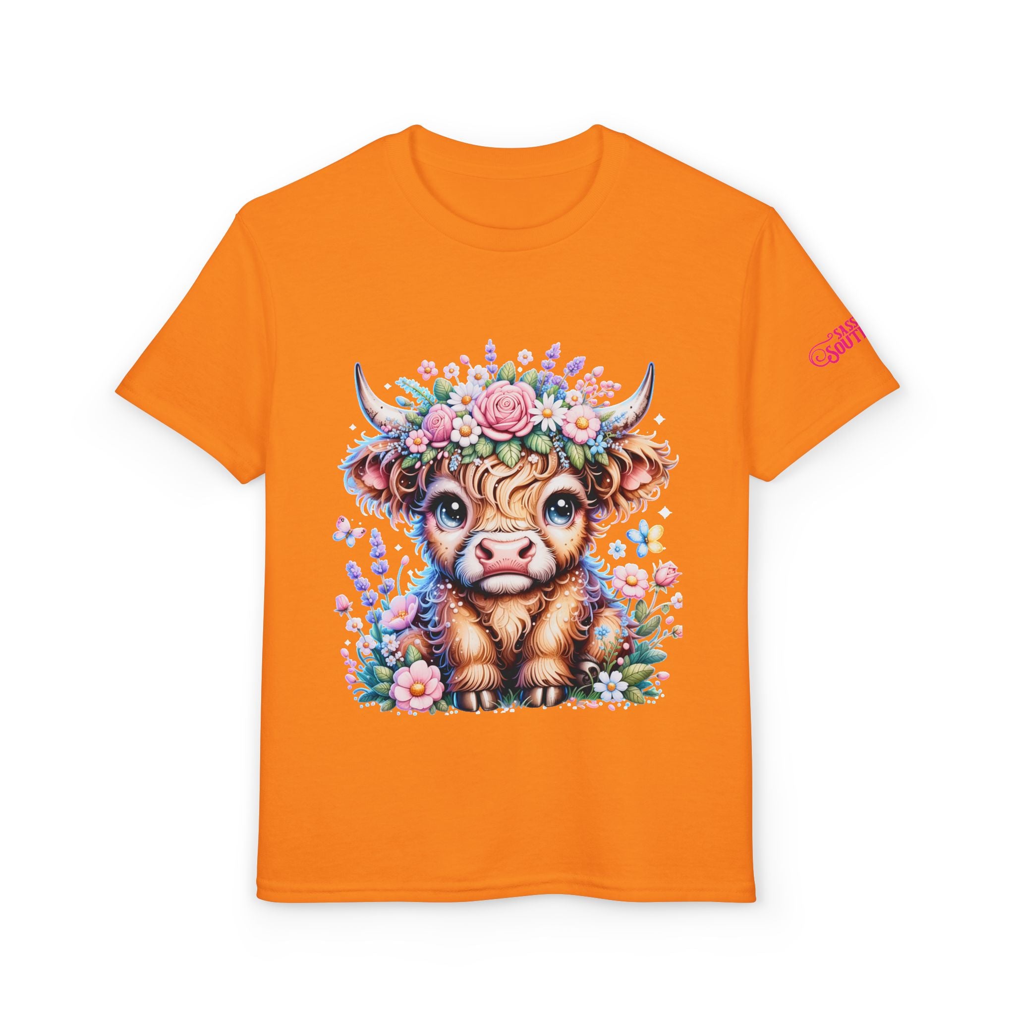 Cute Highland Calf Floral Youth T-Shirt