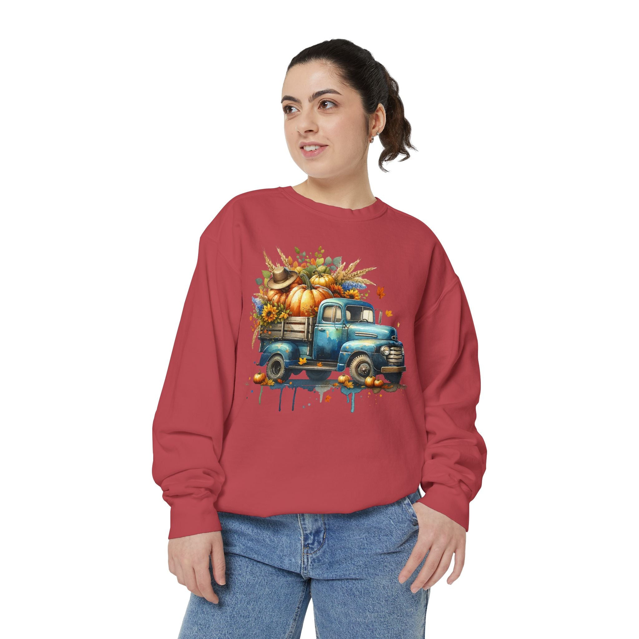 Fall Vintage Truck Sweatshirt – Pumpkin Harvest Graphic Crewneck