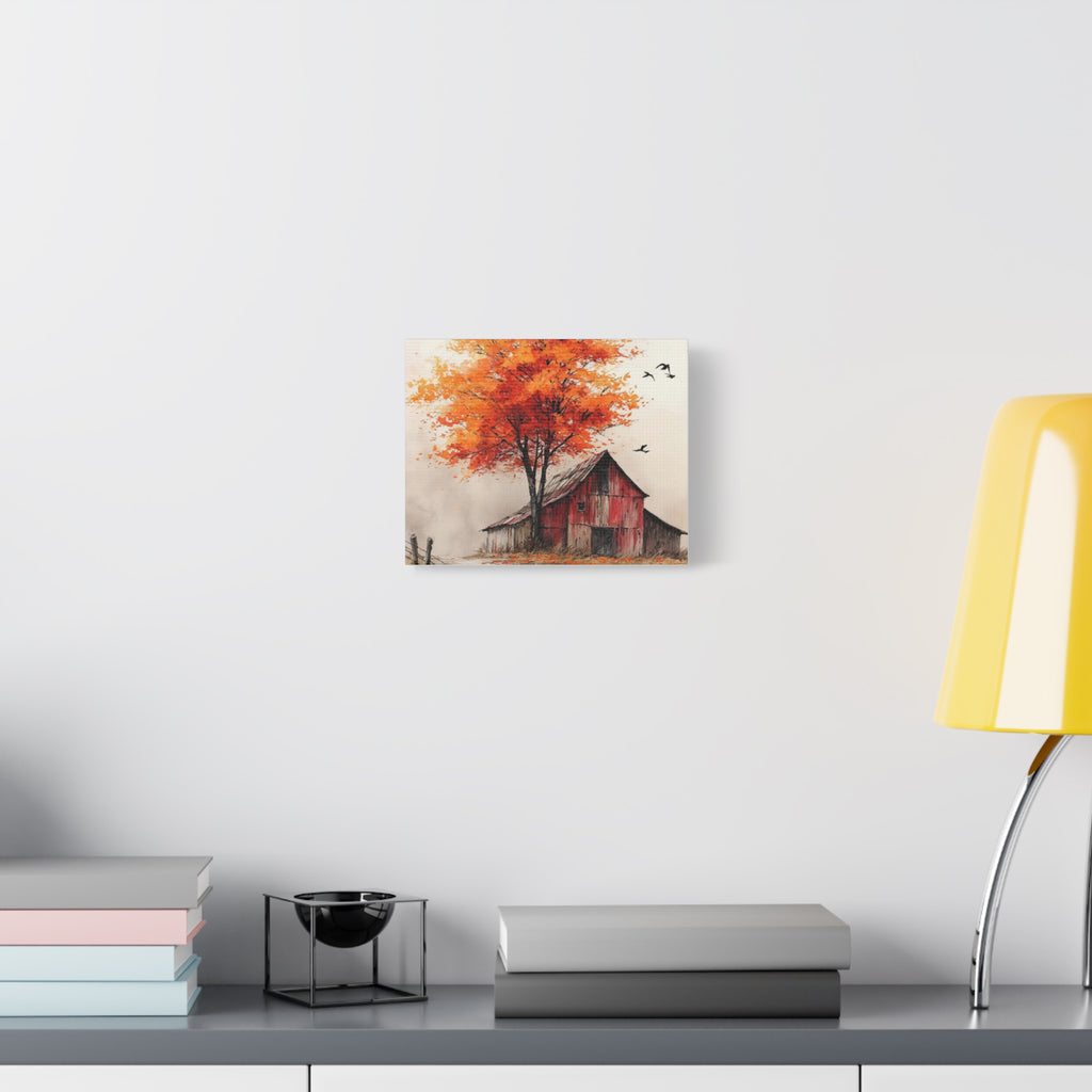 Autumn Barn Canvas Wall Art — Rustic Fall Landscape Matte Stretched Canvas
