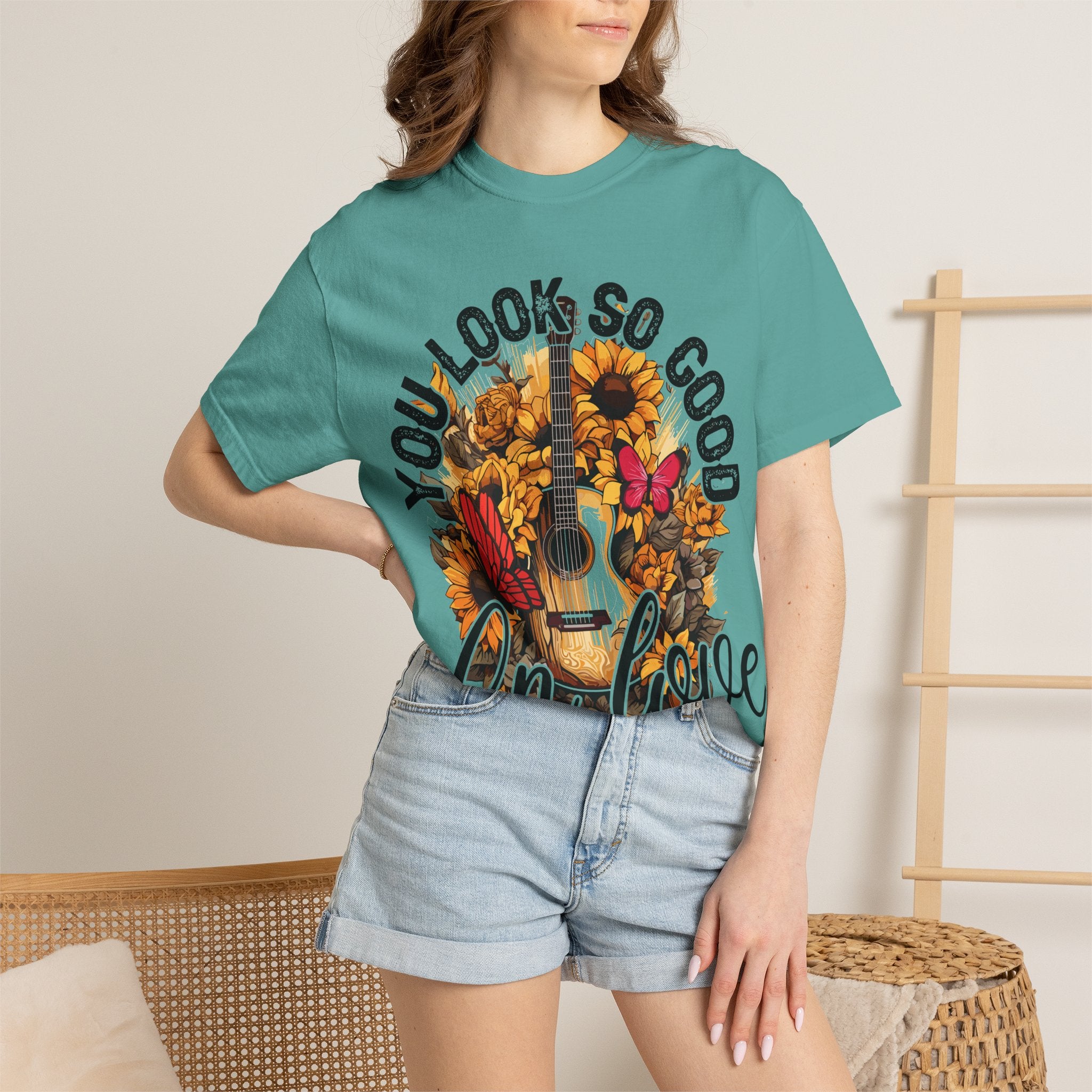 You Look So Good I'm In Love Guitar Floral T-Shirt