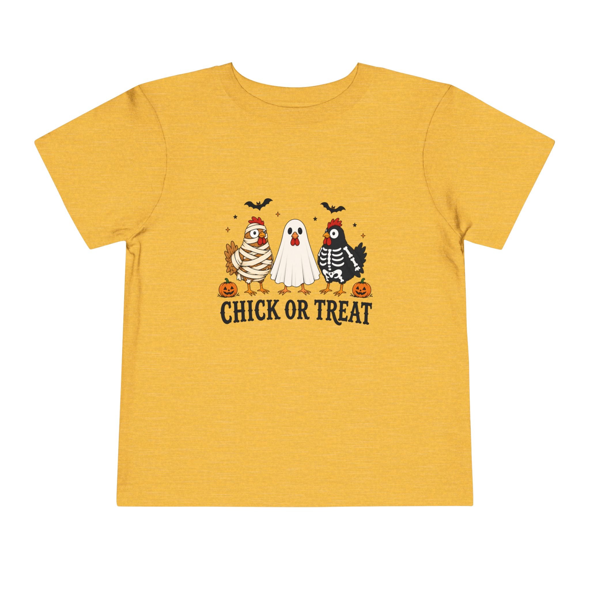 Toddler Halloween Tee - "Chick or Treat" Cute Costume Chick, Ghost & Skeleton Design