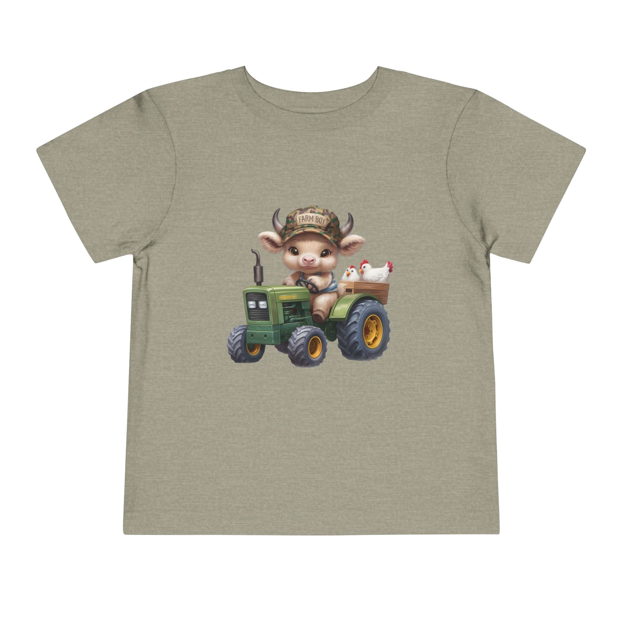 Toddler Tee — Cute Baby Cow on Green Tractor Cute Farm Animal Shirt