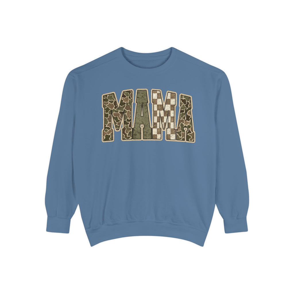 MAMA Camo Patch Sweatshirt — Women's Mama Graphic Crewneck
