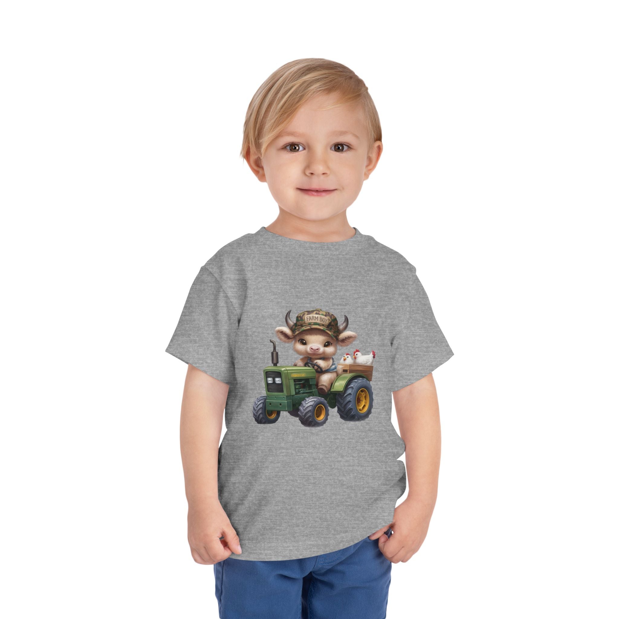 Toddler Tee — Cute Baby Cow on Green Tractor Cute Farm Animal Shirt