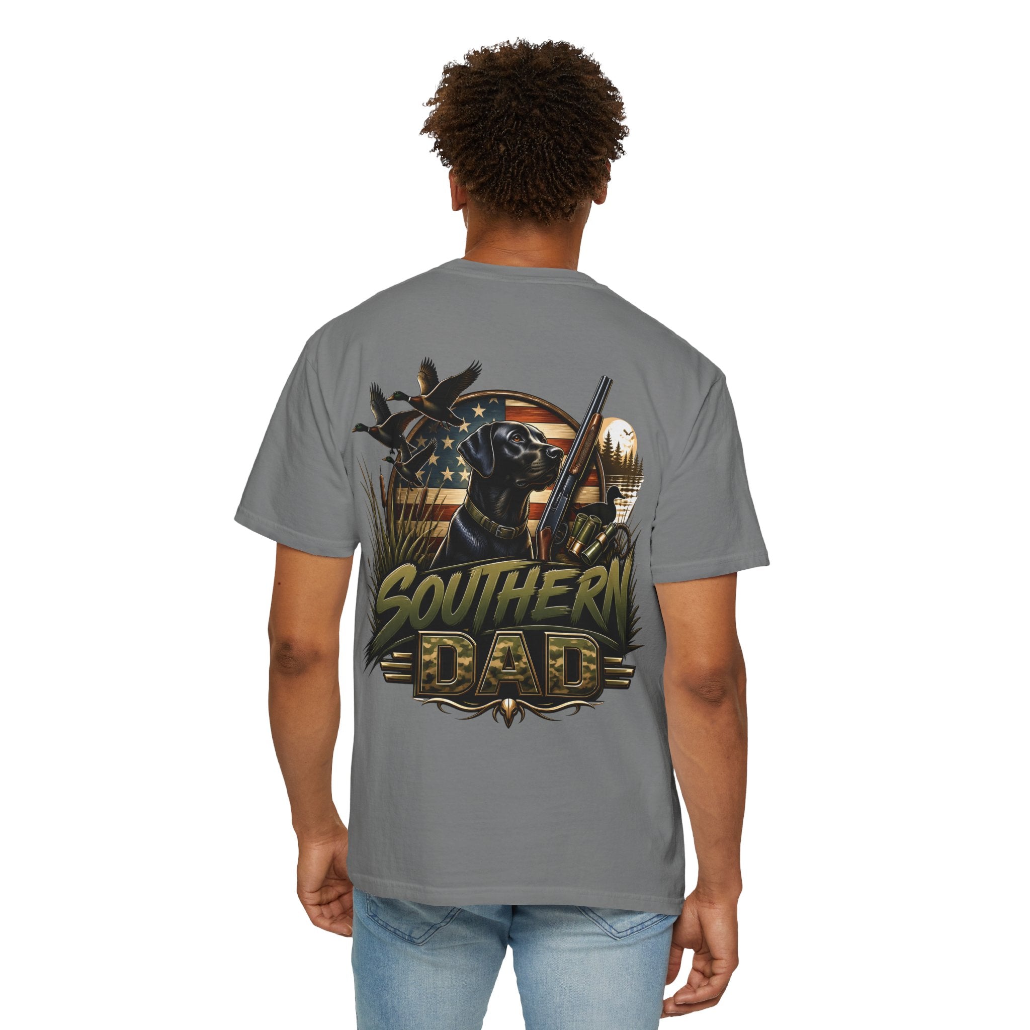 Southern Dad T-Shirt — Hunting Labrador & American Flag Graphic