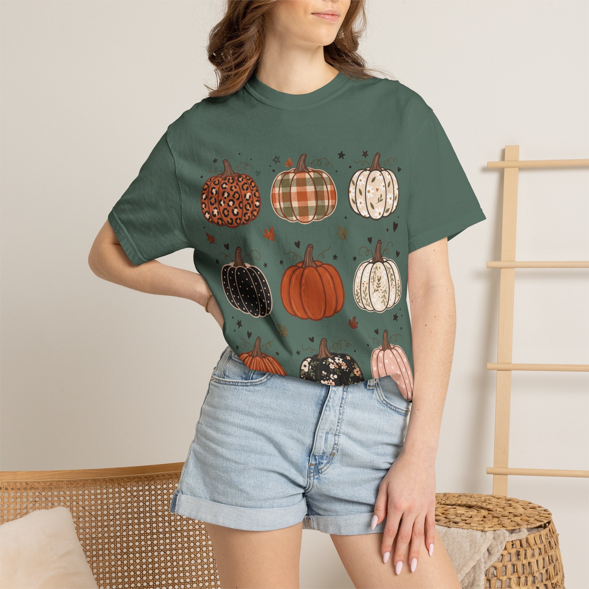 Pumpkin Patch T-Shirt — Fall Plaid & Floral Pumpkins Graphic Tee