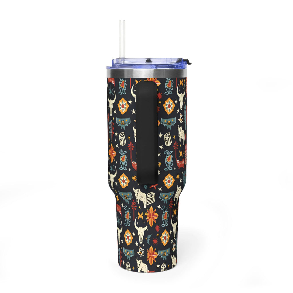 40oz Western Pattern Vacuum Tumbler — Southwestern Cow Skull & Floral Insulated Cup