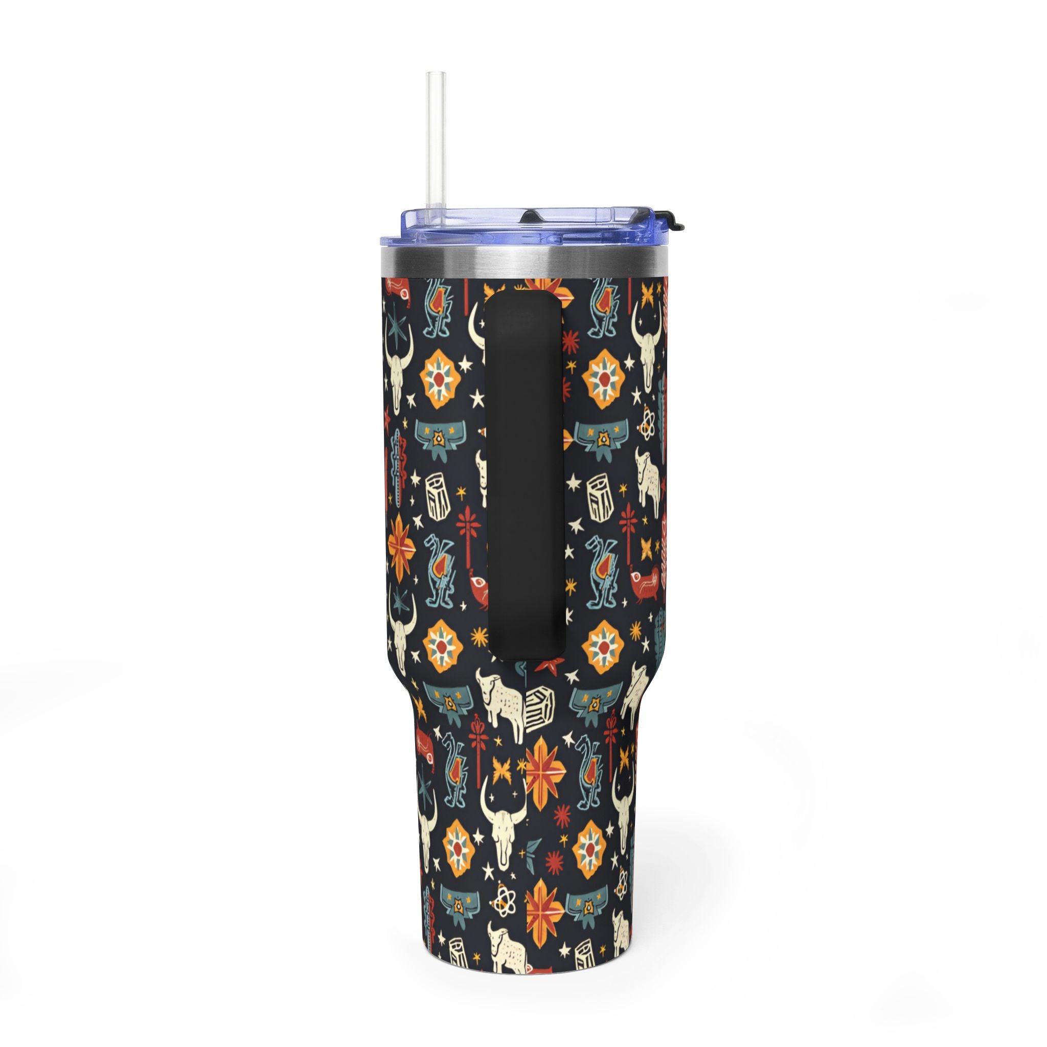 40oz Western Pattern Vacuum Tumbler — Southwestern Cow Skull & Floral Insulated Cup