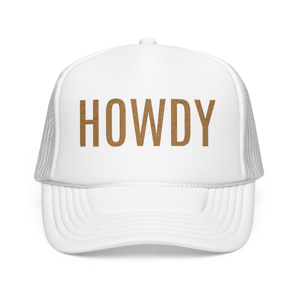 Howdy Trucker Hat — Glitter Letter Foam Mesh Cap