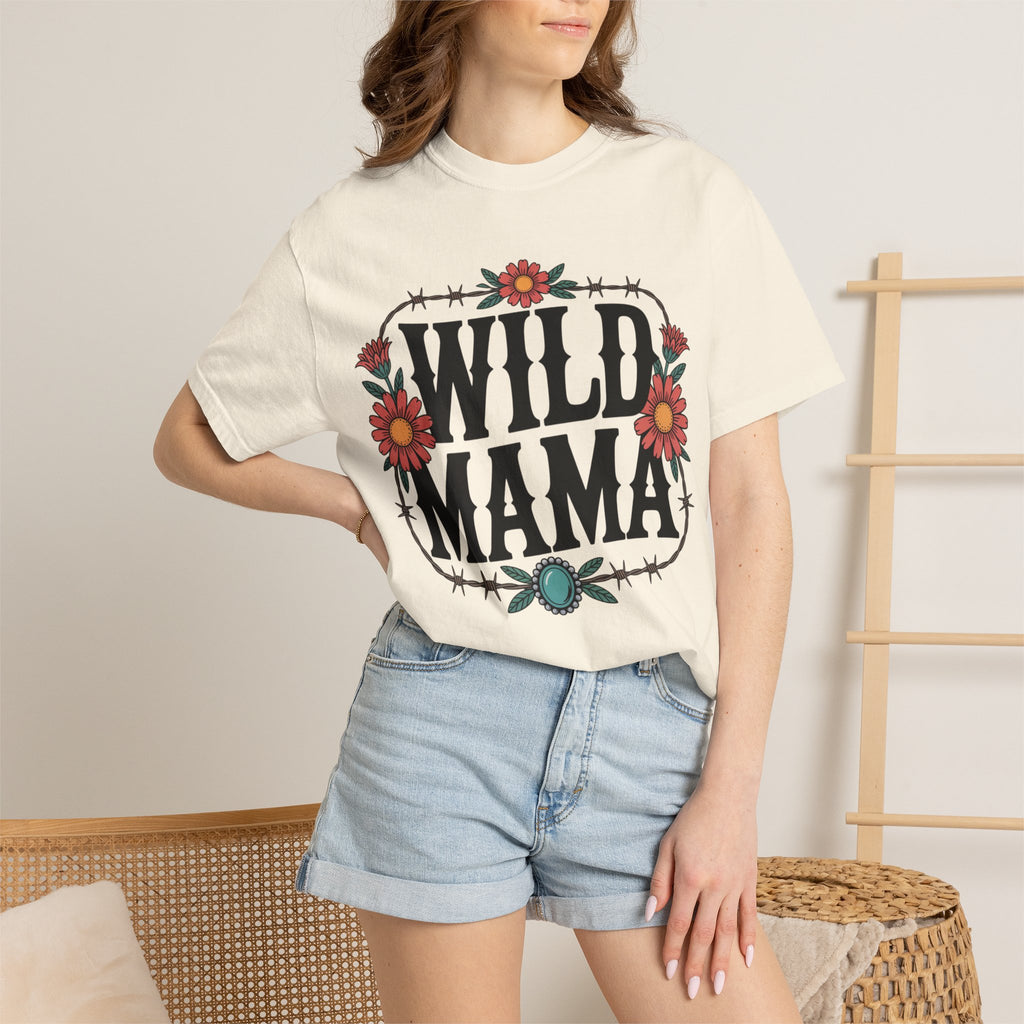 Wild Mama T-Shirt — Floral Barbed Wire Graphic Tee for Moms