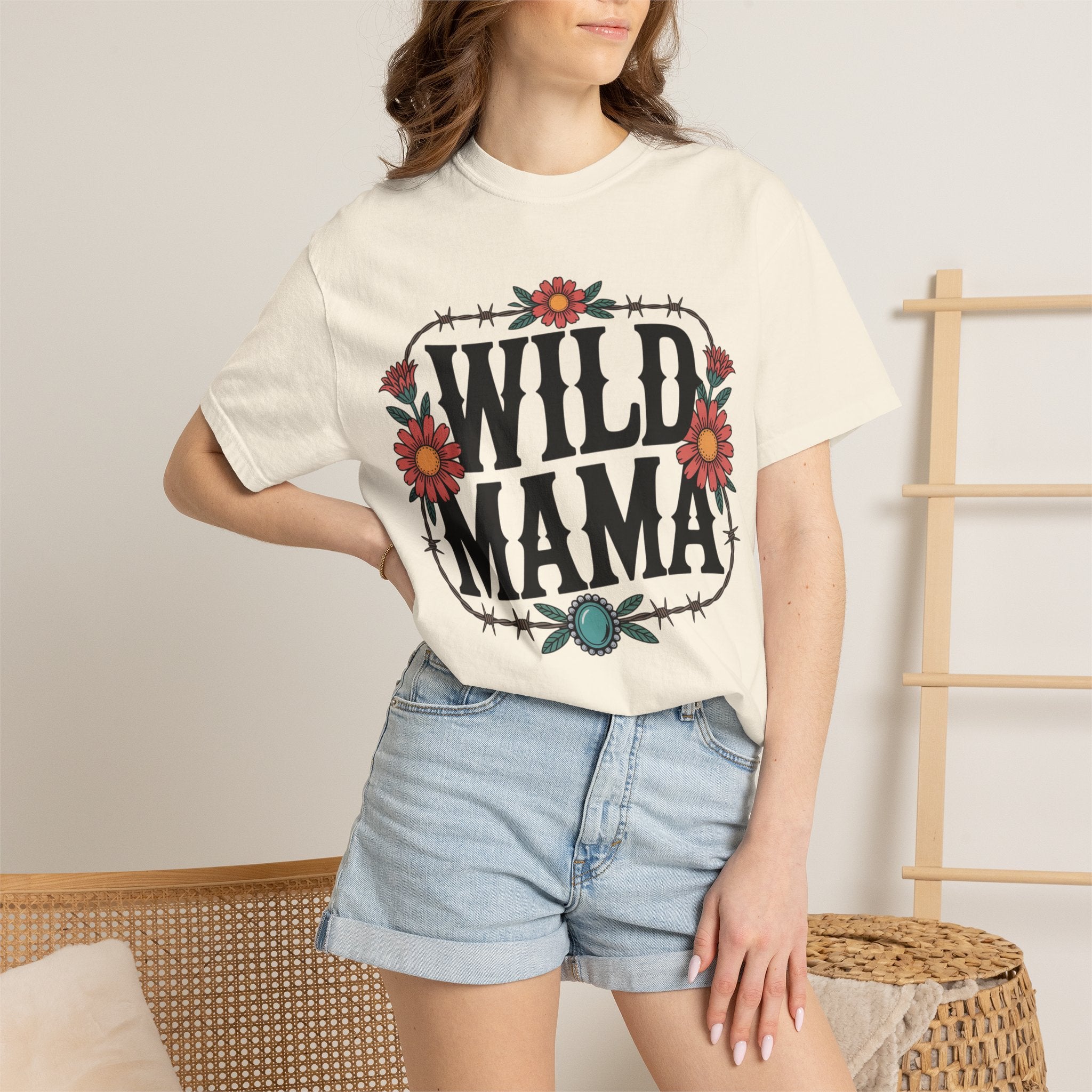Wild Mama T-Shirt — Floral Barbed Wire Graphic Tee for Moms