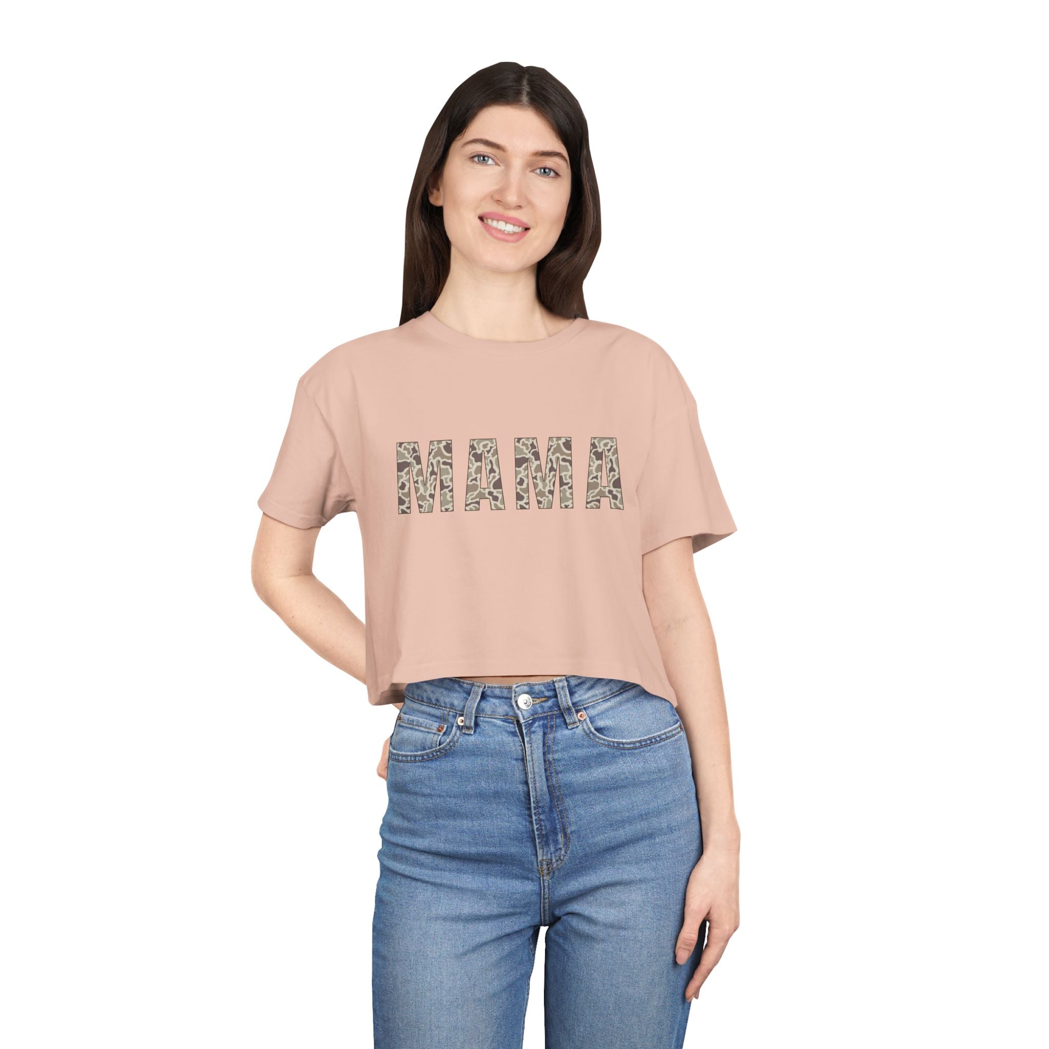 Mama Floral Crop Tee — Casual Women's Short Boxy Top