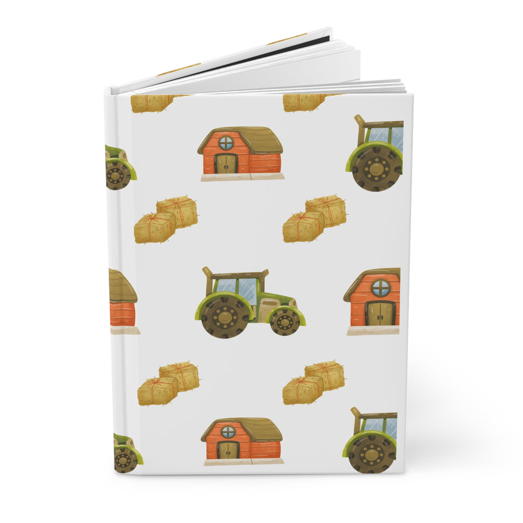 Farmstead Hardcover Journal — Tractor, Barn & Hay Pattern Notebook for Farmers & Kids