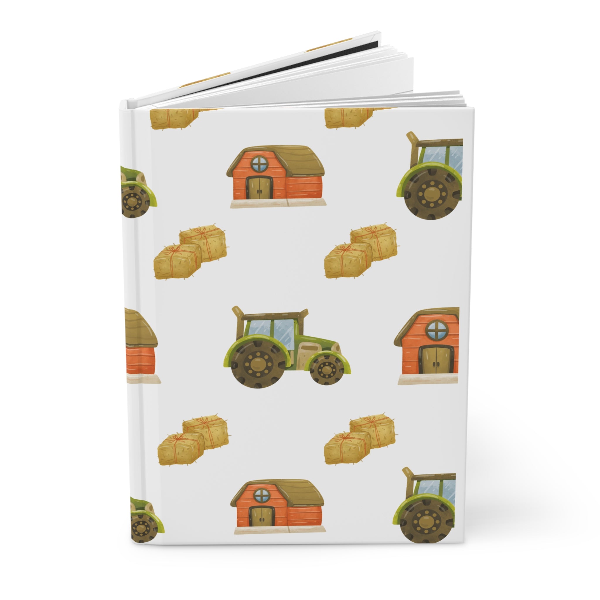 Farmstead Hardcover Journal — Tractor, Barn & Hay Pattern Notebook for Farmers & Kids