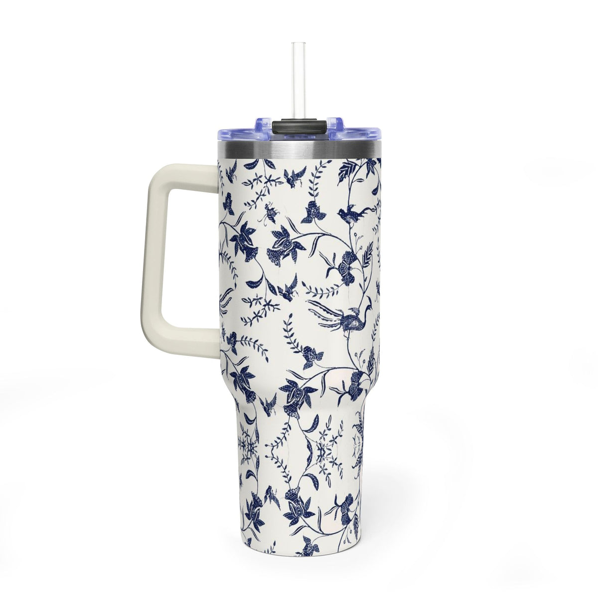 40oz Blue Floral Travel Tumbler – Insulated Vacuum Cup