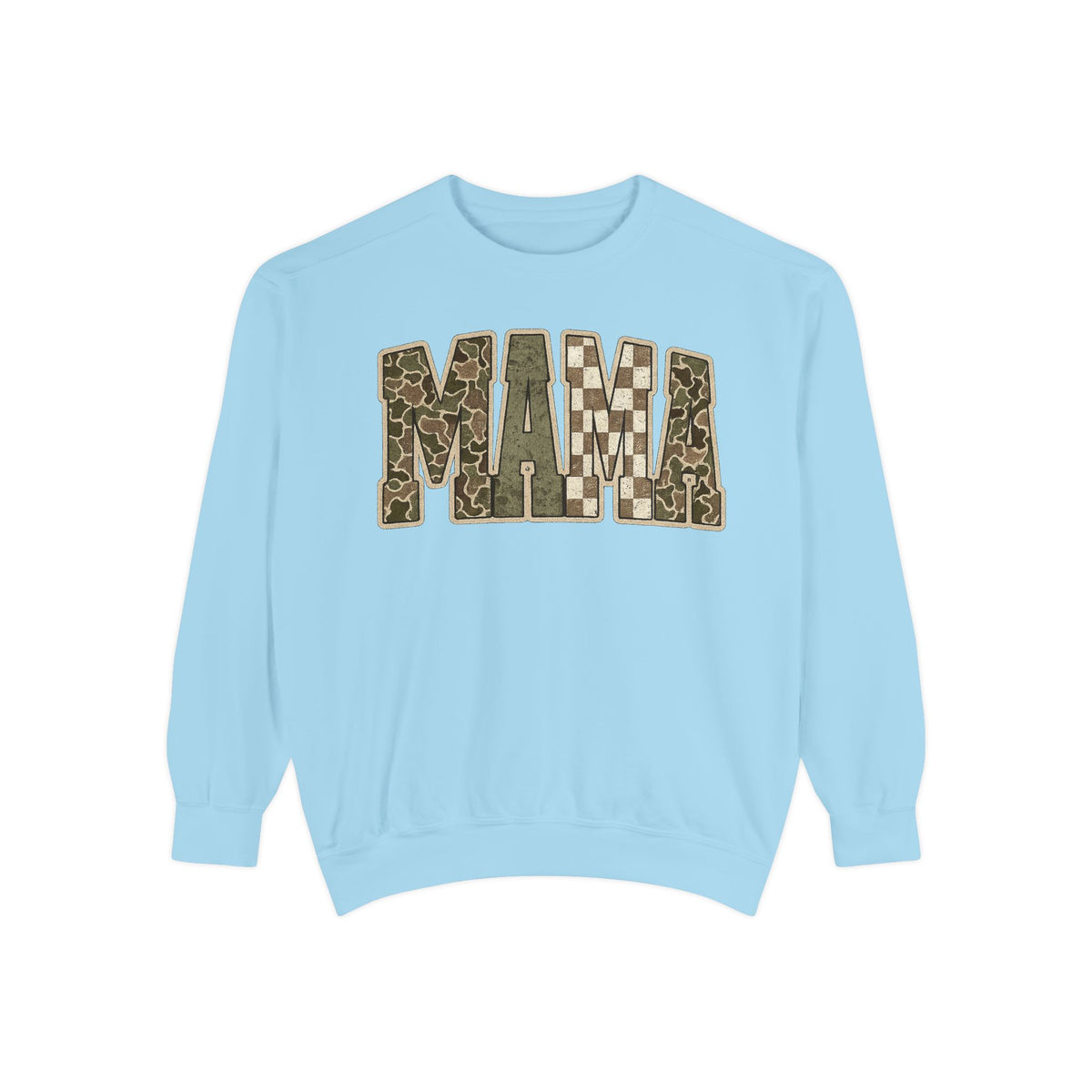 MAMA Camo Patch Sweatshirt — Women's Mama Graphic Crewneck