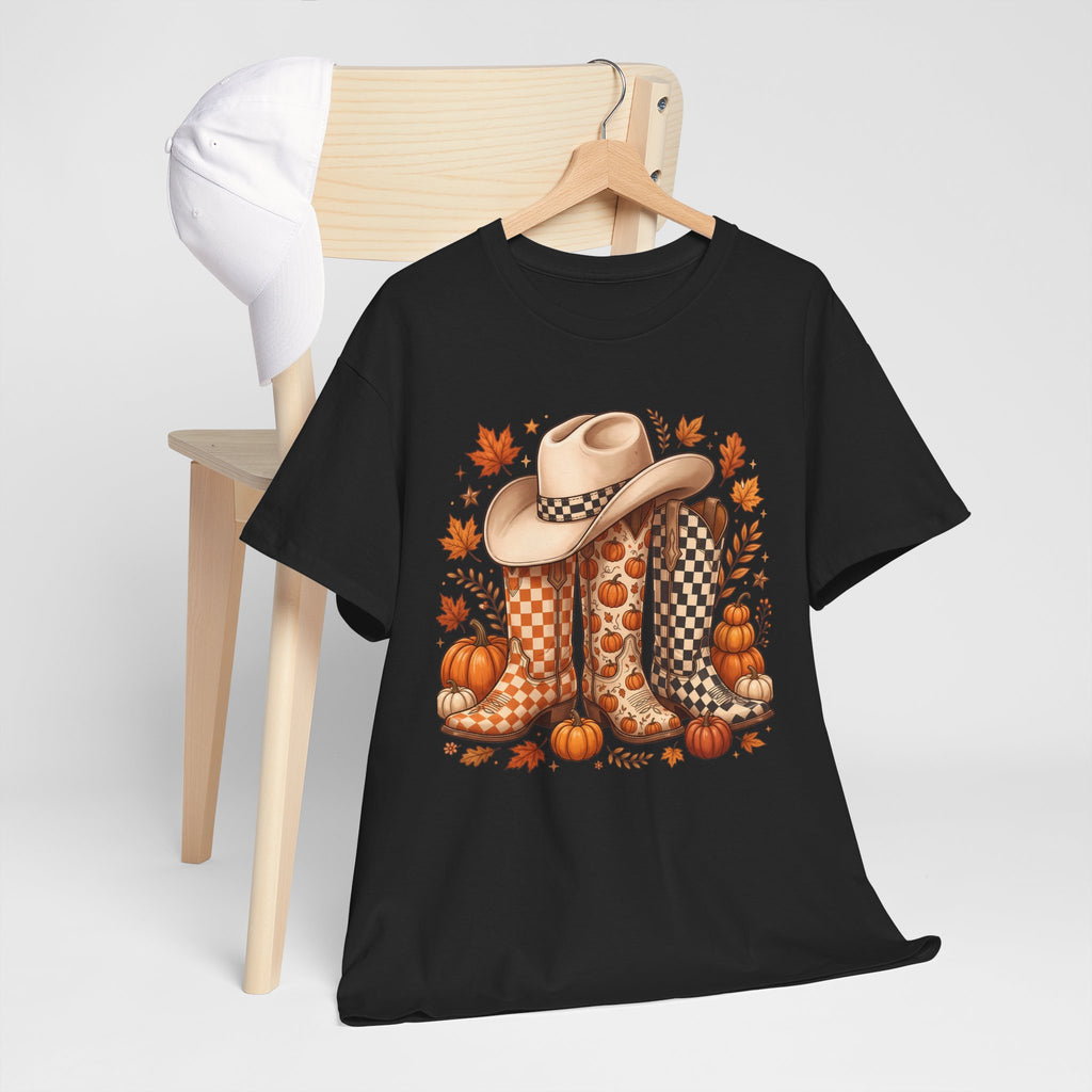 Cowboy Boots & Hat Autumn Tee — Fall Pumpkin Western Graphic T-Shirt