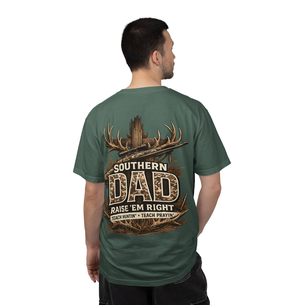 Southern Dad Hunting T-Shirt — "Raise 'Em Right" Graphic Tee