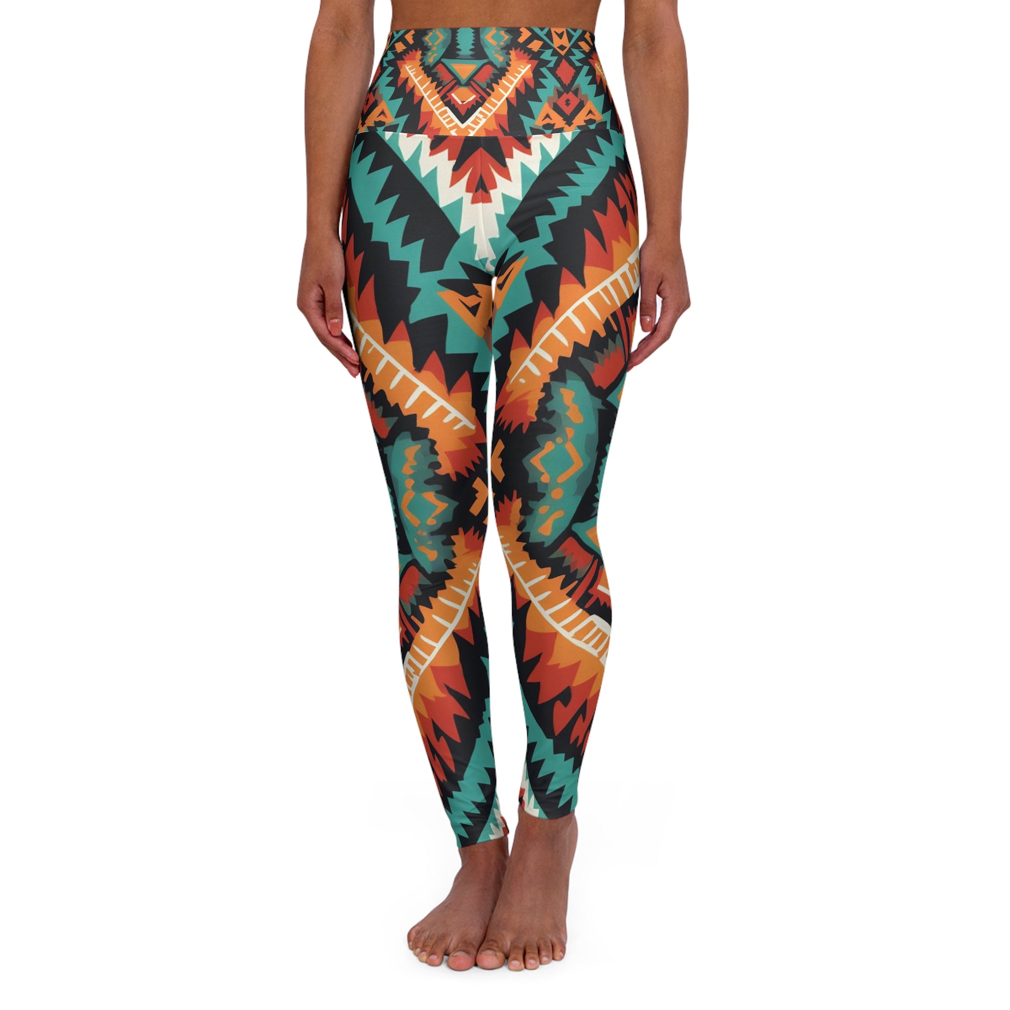 Aztec High-Waist Yoga Leggings — Tribal Geometric Print