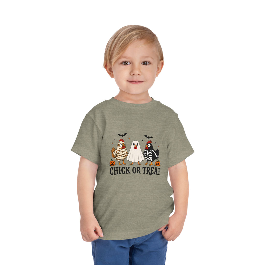 Toddler Halloween Tee - "Chick or Treat" Cute Costume Chick, Ghost & Skeleton Design