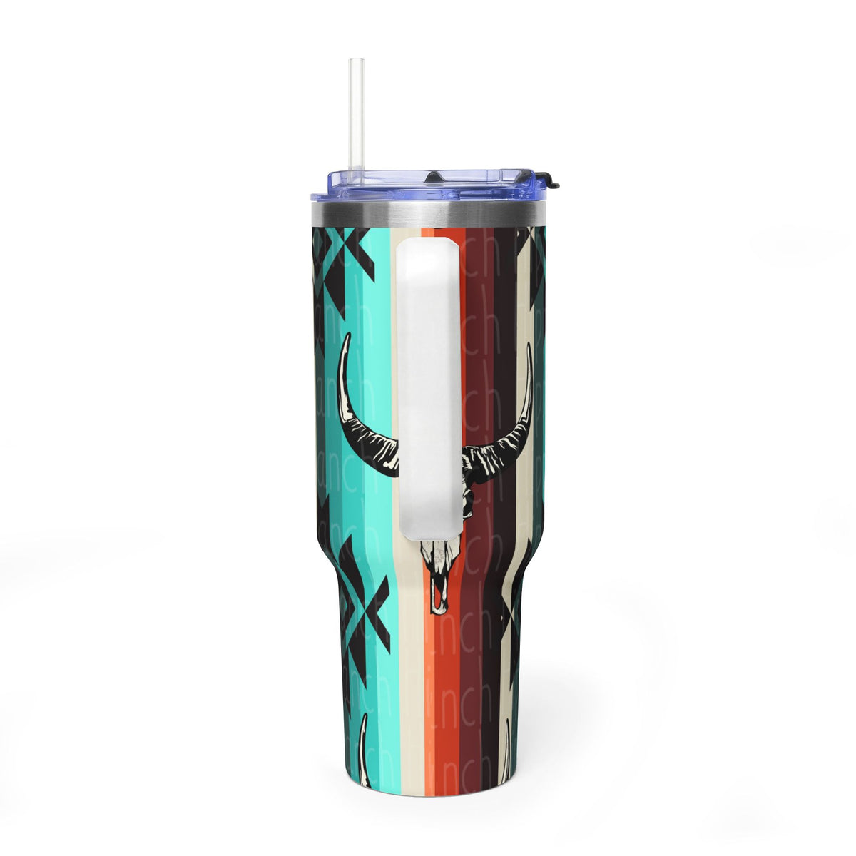 40oz Southwestern Skull Tumbler – Aztec Stripes Insulated Travel Cup
