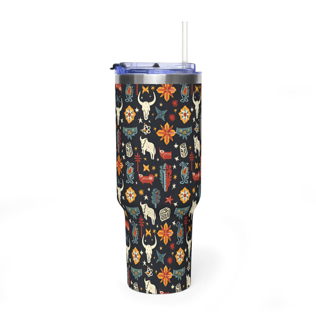 40oz Western Pattern Vacuum Tumbler — Southwestern Cow Skull & Floral Insulated Cup