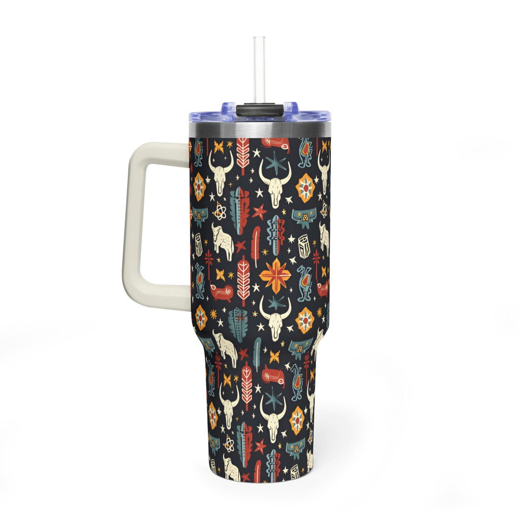 40oz Western Pattern Vacuum Tumbler — Southwestern Cow Skull & Floral Insulated Cup
