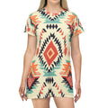 Aztec Diamond All-Over Print T-Shirt Dress — Boho Tribal Pattern