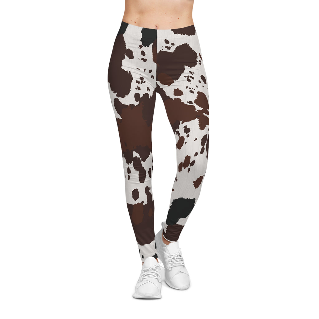 Cow Print Leggings - Brown & White All-Over Print Women's Casual Leggings