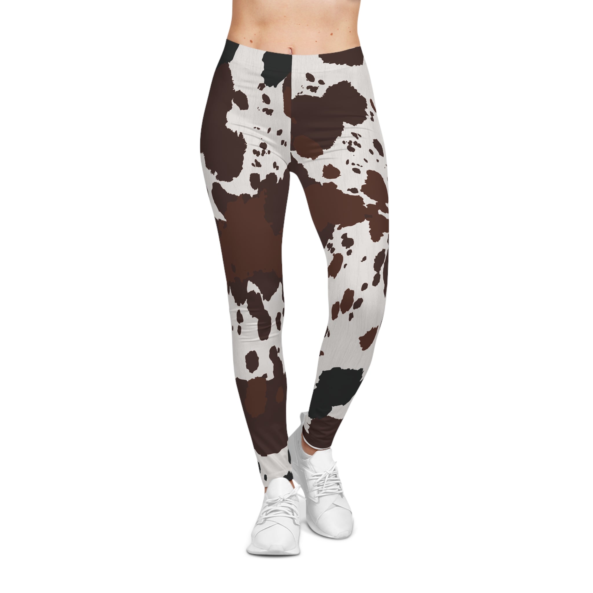Cow Print Leggings - Brown & White All-Over Print Women's Casual Leggings