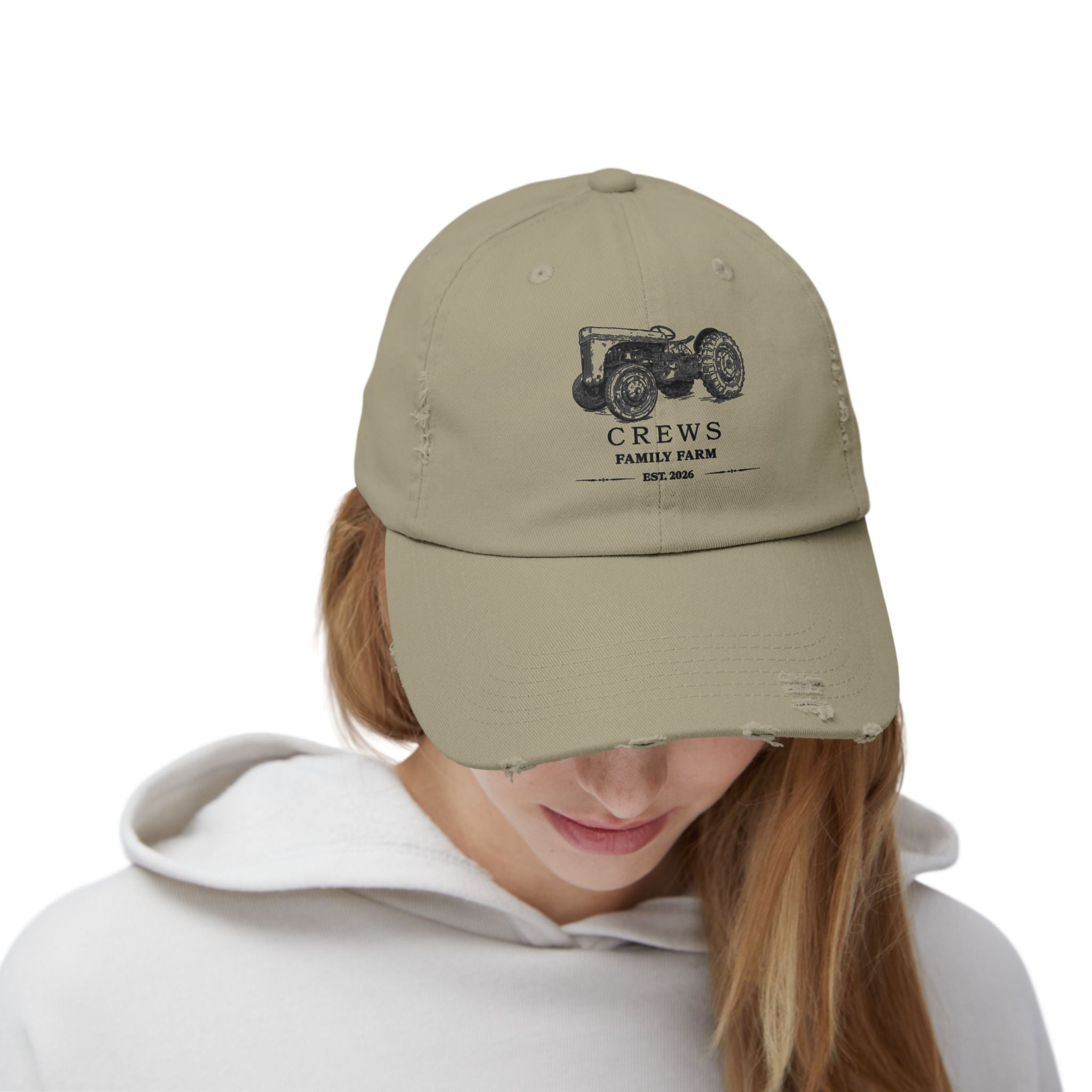 Distressed Tractor Cap — "Crews Family Farm" Vintage Farmers Hat