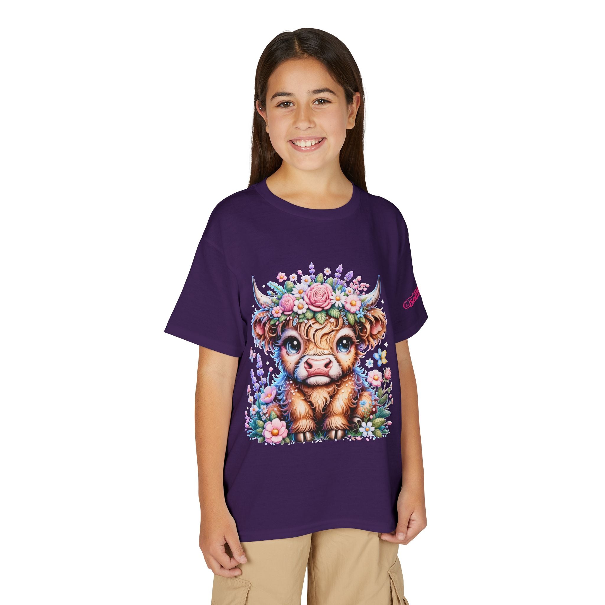 Cute Highland Calf Floral Youth T-Shirt
