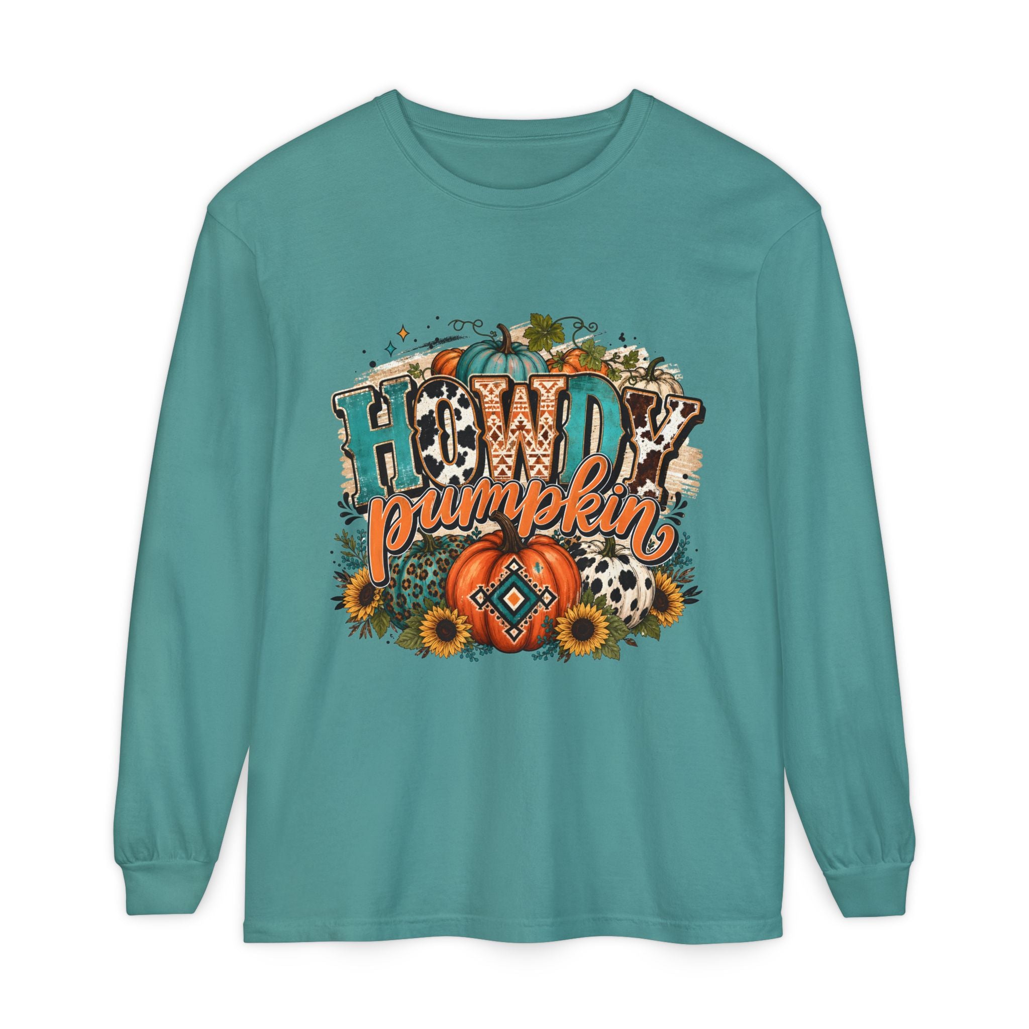 Howdy Pumpkin Long Sleeve Tee — Fall Pumpkin & Sunflower Graphic Shirt