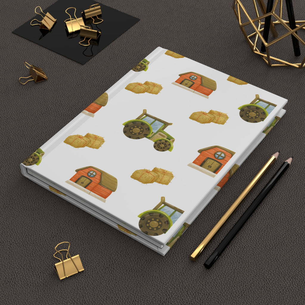 Farmstead Hardcover Journal — Tractor, Barn & Hay Pattern Notebook for Farmers & Kids