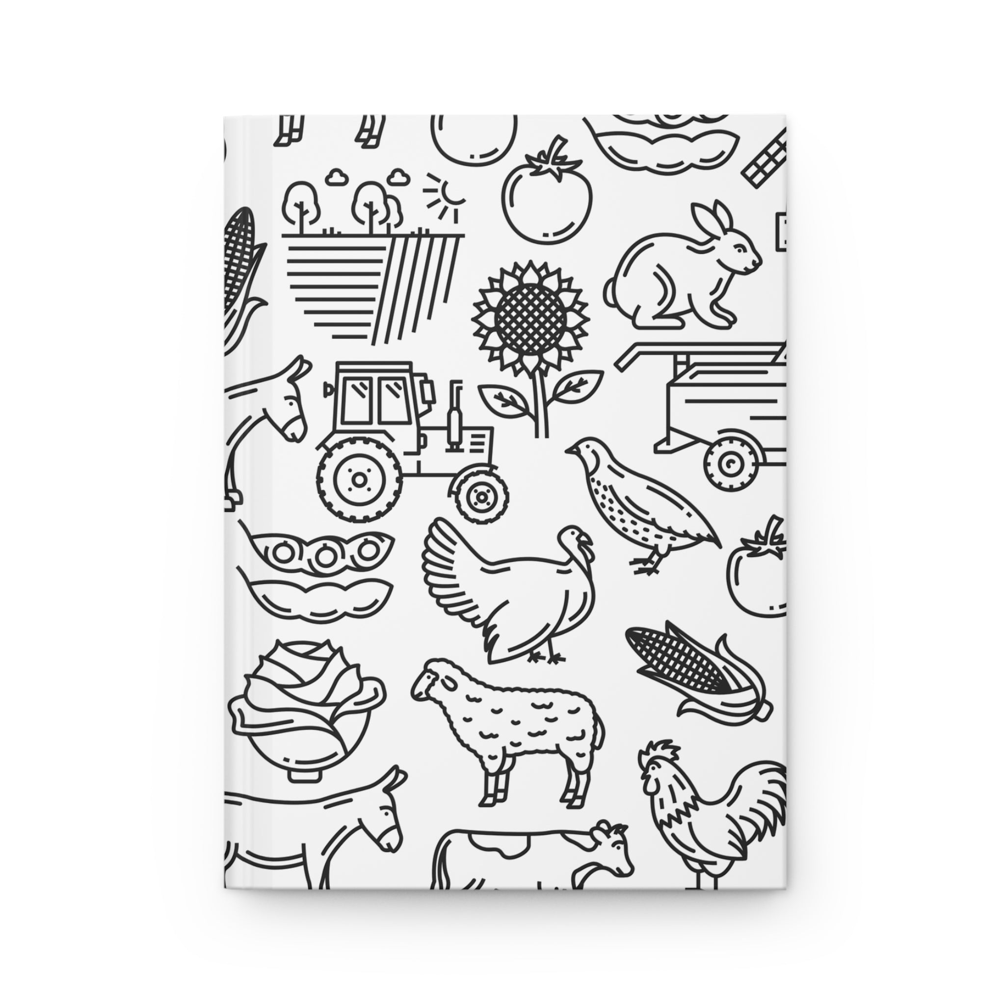 Farm Animals Hardcover Journal — Black & White Country Pattern Notebook