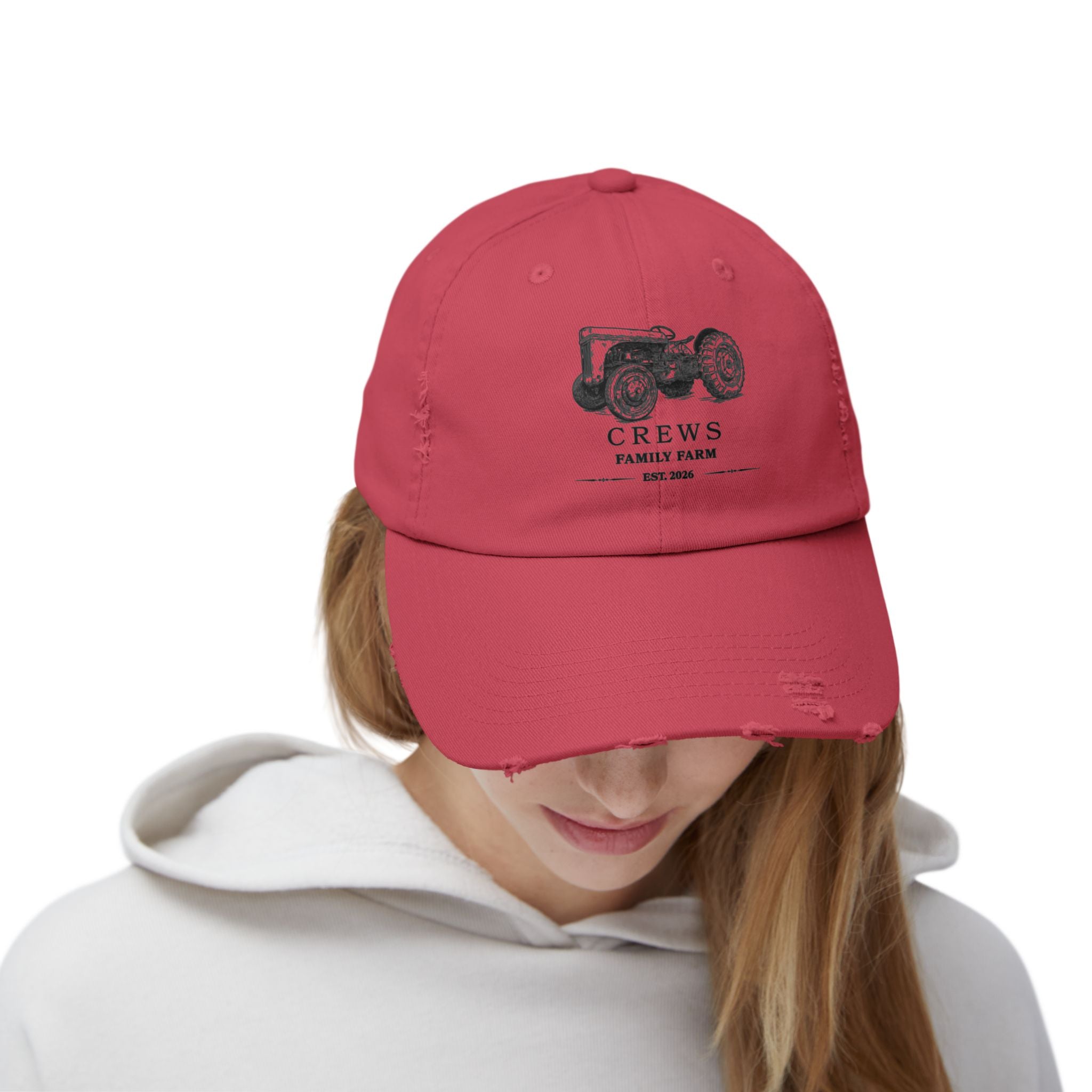 Distressed Tractor Cap — "Crews Family Farm" Vintage Farmers Hat