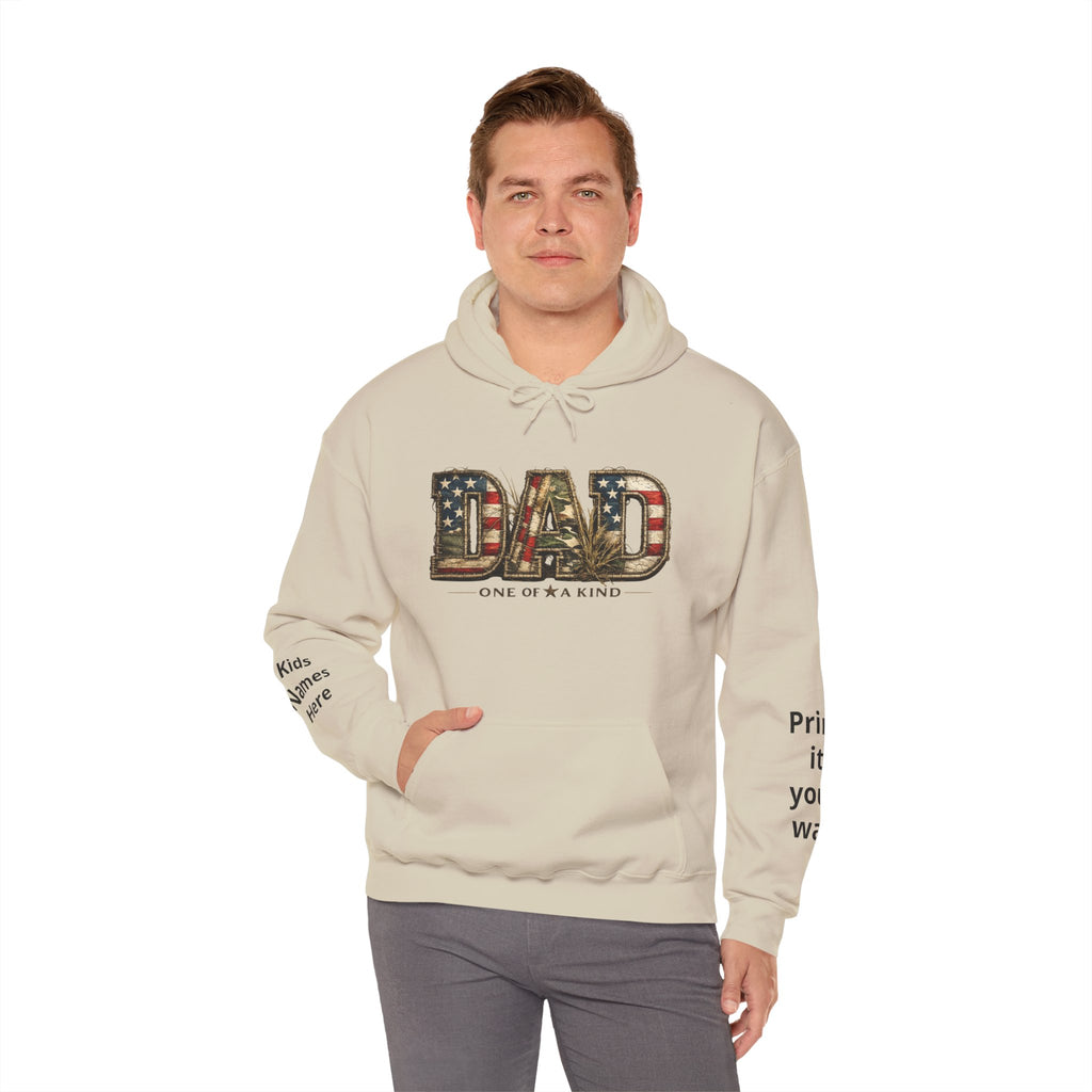 Personalizable Dad One of a Kind Hoodie — American Flag Patriotic Father’s Day Sweatshirt