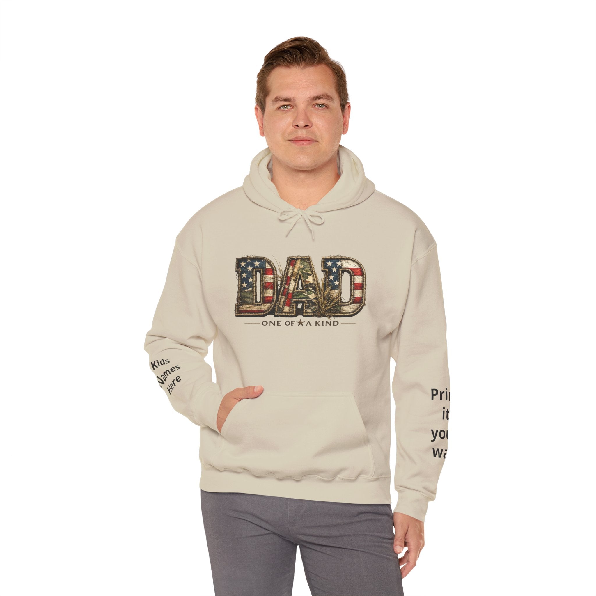 Personalizable Dad One of a Kind Hoodie — American Flag Patriotic Father’s Day Sweatshirt