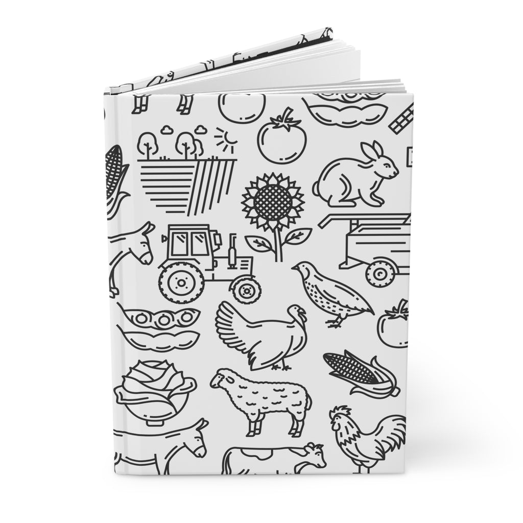 Farm Animals Hardcover Journal — Black & White Country Pattern Notebook