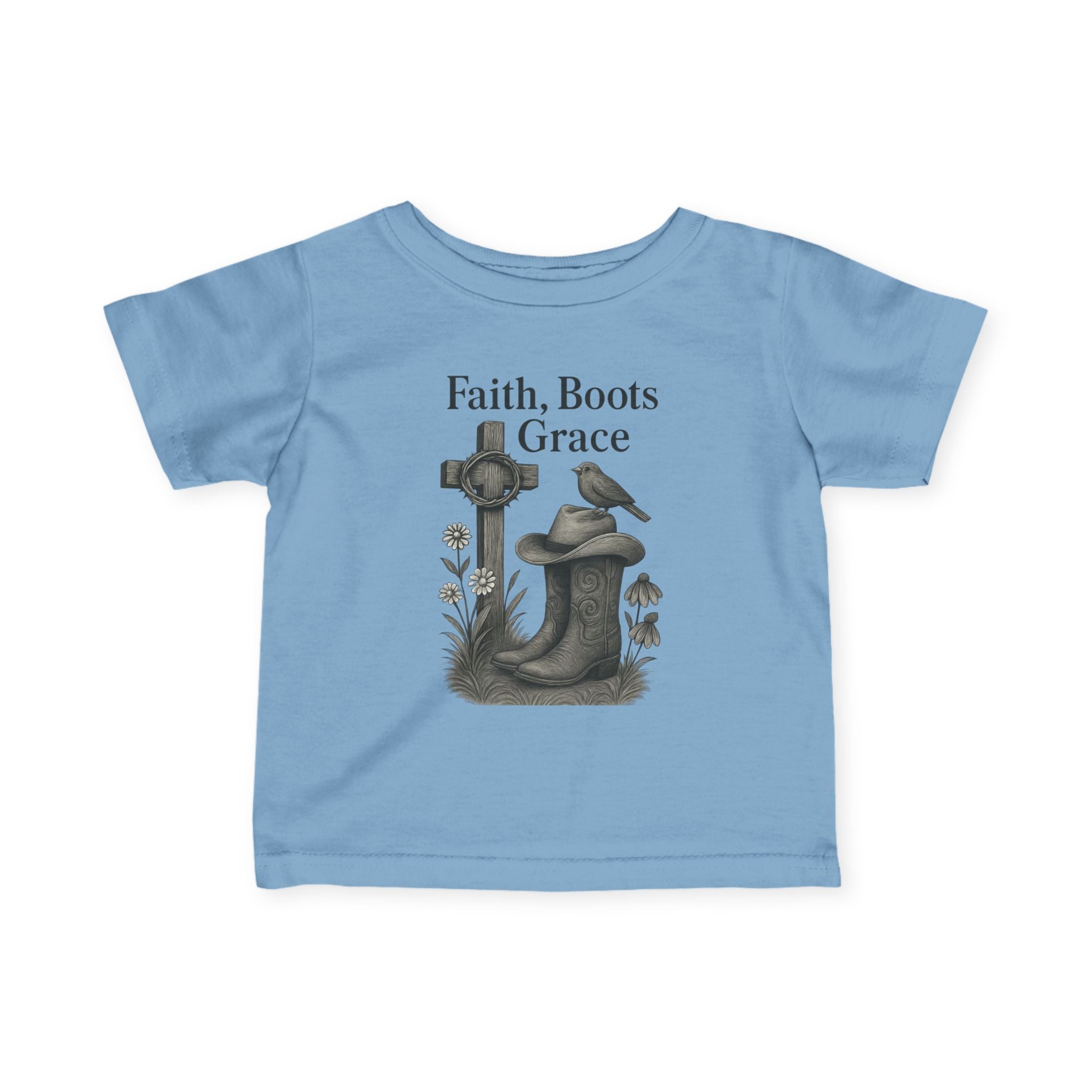 Infant Tee — "Faith, Boots, Grace" Western Baby Shirt