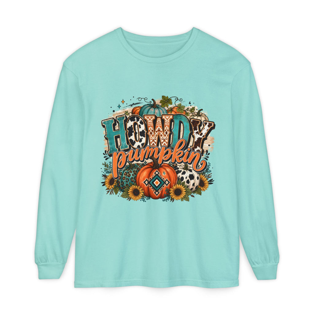 Howdy Pumpkin Long Sleeve Tee — Fall Pumpkin & Sunflower Graphic Shirt