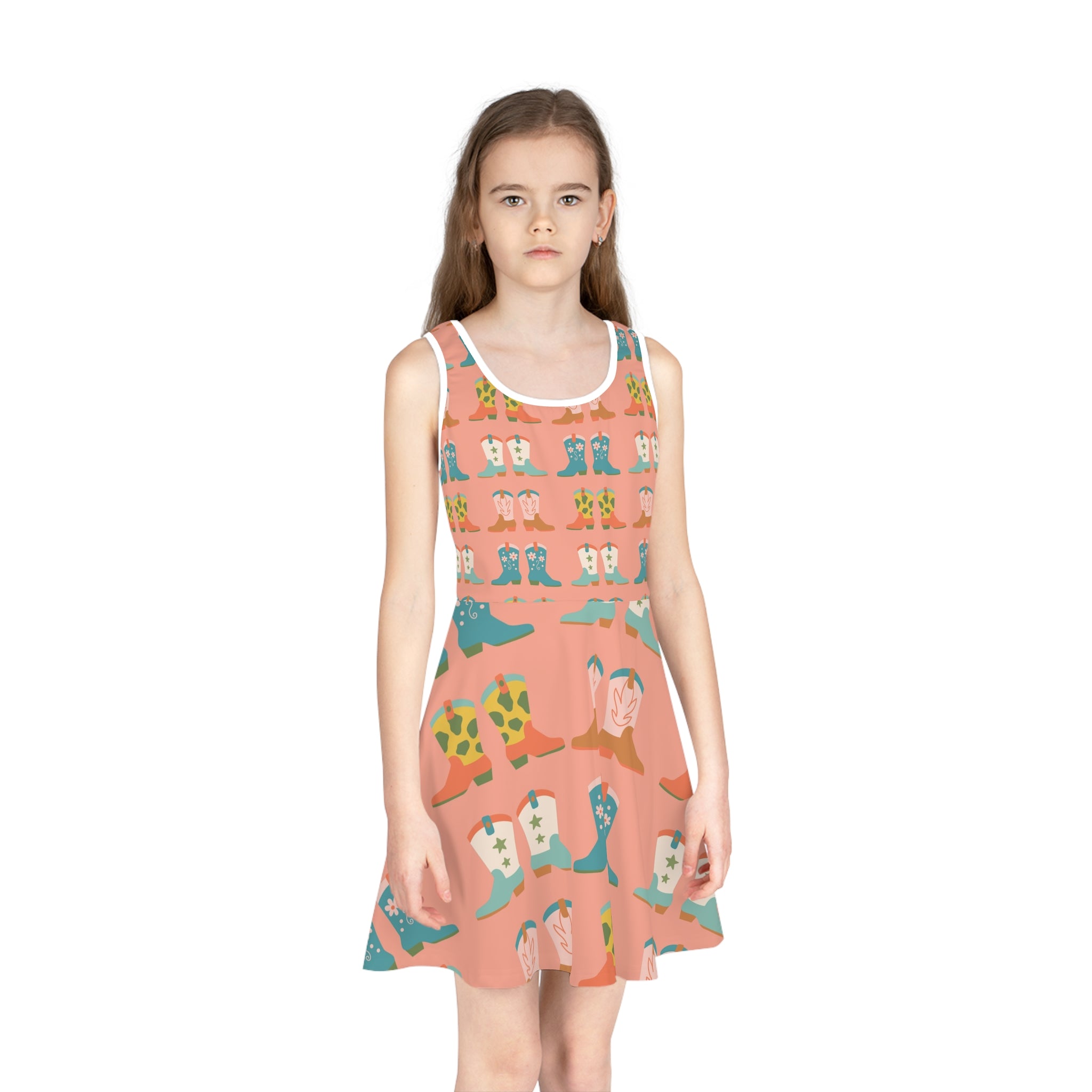 Girls' Cowboy Boot Sundress – Cute Western Pattern Sleeveless AOP Dress