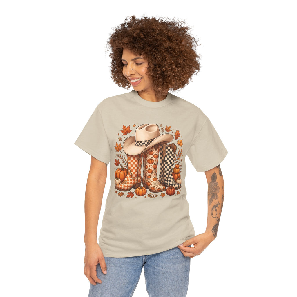Cowboy Boots & Hat Autumn Tee — Fall Pumpkin Western Graphic T-Shirt