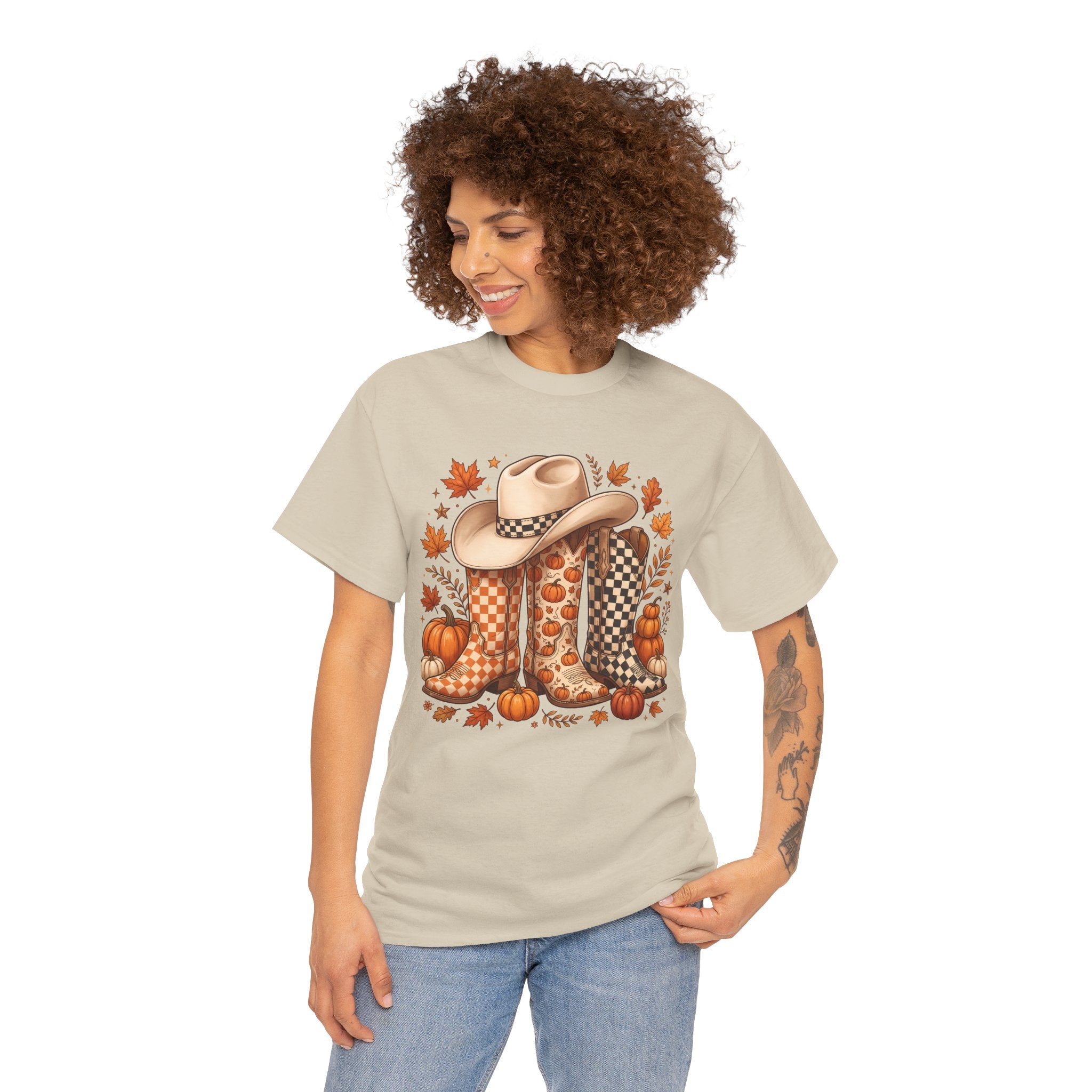Cowboy Boots & Hat Autumn Tee — Fall Pumpkin Western Graphic T-Shirt