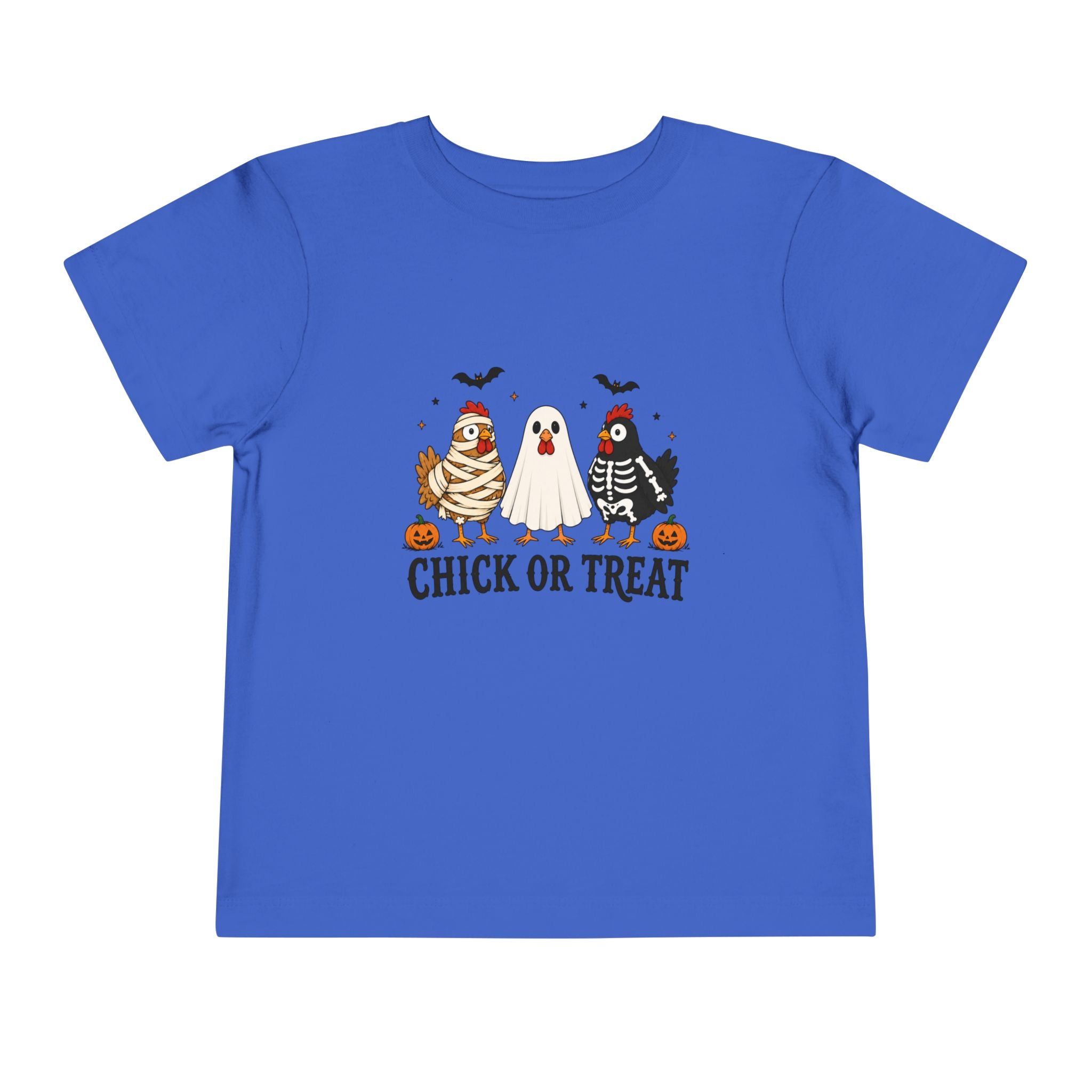 Toddler Halloween Tee - "Chick or Treat" Cute Costume Chick, Ghost & Skeleton Design